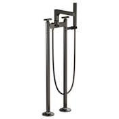 Brizo Kintsu Knob Handle Floor Mounted Tub Filler with Integrated Diverter and Hand Shower - Less Rough-In Brilliance Black Onyx